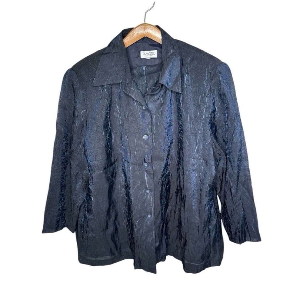Tamotsu New York Crinkle Fabric Blazer & Matching Top Iridescent Blue Size 20W
